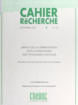 cover image of Impact de la lemmatisation sur la robustesse des typologies lexicales